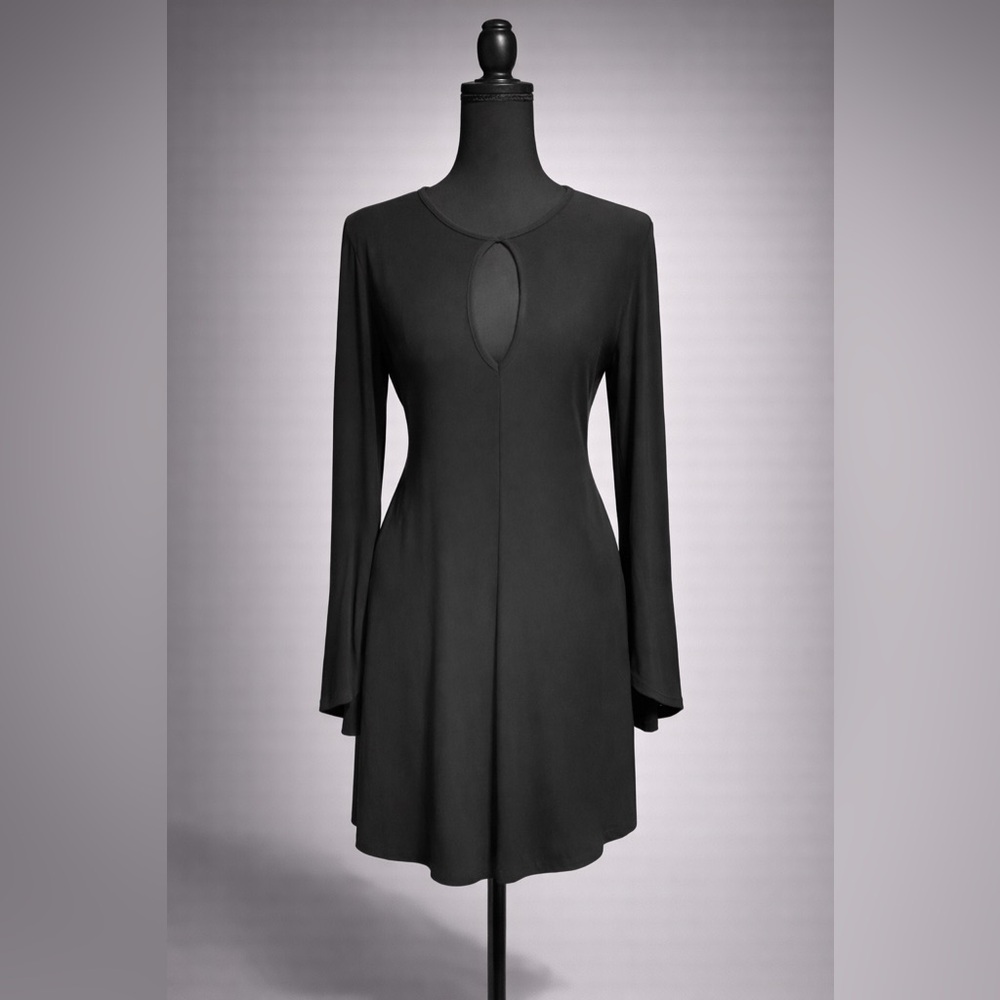 Planet Gold Black Bell Sleeve Dress Size Large Keyhole Long Sleeve Mini
